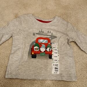 Gray Long Sleeve Kids Tee with Festive Holiday Print